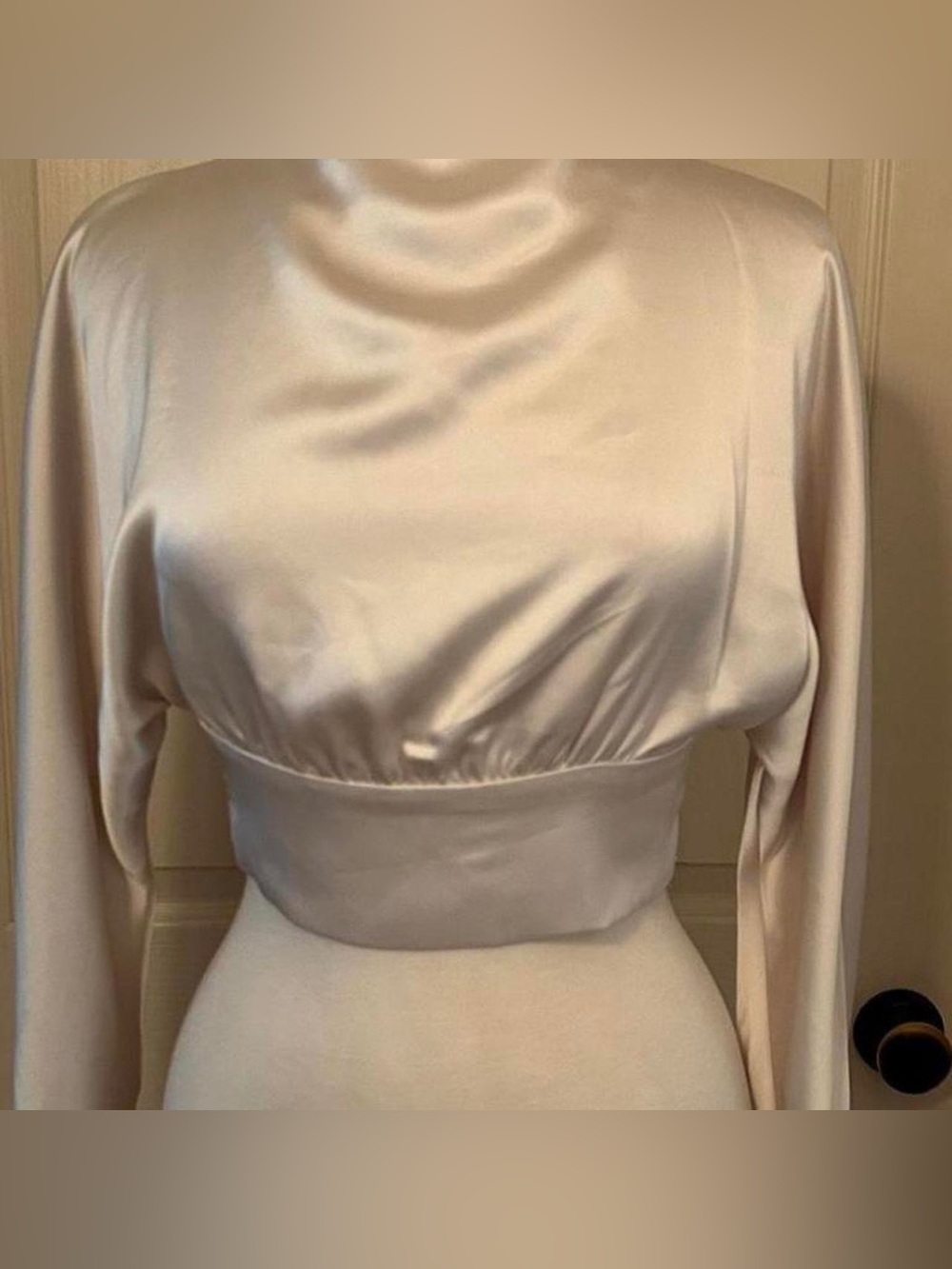 Zara Ivory / Cream Long Sleeve Crop Top Open Back Size S